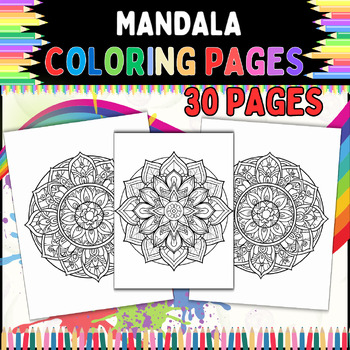 Preview of Mandala Coloring Pages, 30 Pages: Stress Relief & Creativity Boost for All