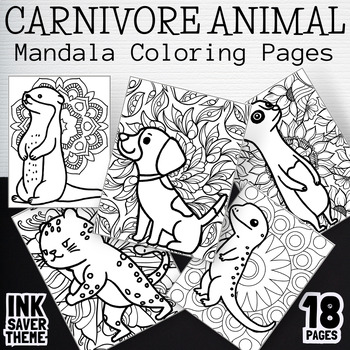 Preview of Mandala Coloring Pages Carnivore Animals Worksheets Printable | Forest Book