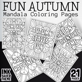Preview of Mandala Coloring Pages Fall & Autumn leaves | Pumpkin Fall theme | Coloring Book