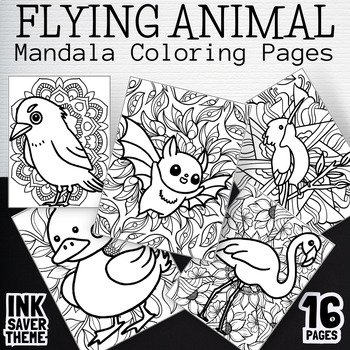 Preview of Mandala Coloring Pages Flying Animals Worksheets Printable | Sky and Cloud Book