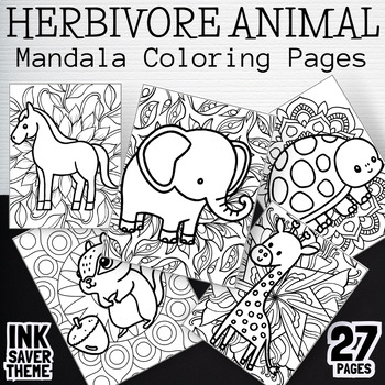 Preview of Mandala Coloring Pages Herbivore Animals Worksheets Printable | Jungle Book