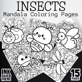 Preview of Mandala Coloring Pages Insects Worksheets Printable | Flower and Grass Book