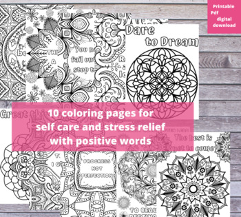 Preview of Mandala Coloring Pages Positive Affirmation Words Anti Anxiety Activity Teens