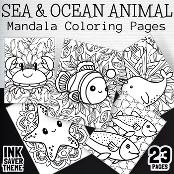 Preview of Mandala Coloring Pages Sea and Ocean Animals Worksheets Printable | Water Book