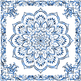Mandala Flower Zen meditation Blue Graphic Design Border Frame