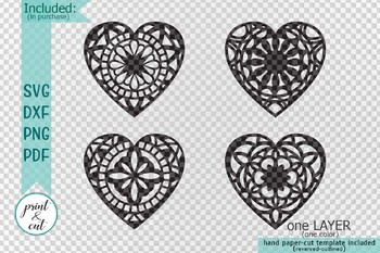 Download Mandala Heart Hearts Bundle Paper Cut Out Laser Cut Template Svg Cricut Files SVG, PNG, EPS, DXF File