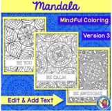 Mandala Mindful Coloring - Version 3 Intricate {Editable Text}