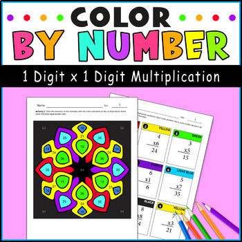 Preview of Mandala Multiplication | 1 Digit x 1 Digit | Mandala Math Color by Number
