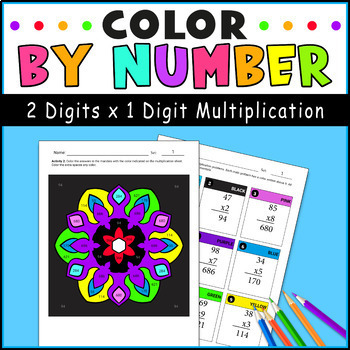 Preview of Mandala Multiplication | 2 Digits x 1 Digit | Mandala Math Color by Number