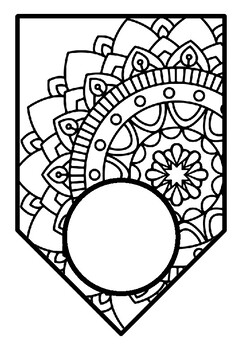 Preview of Mandala Theme 2, Classroom Decor, Blank Pennant Banner and Coloring