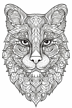 Preview of Mandala With Cat Coloring Book, Pages For Adult