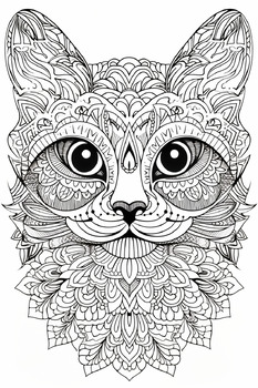 Preview of Mandala With Cat Coloring Book, pages For Adult