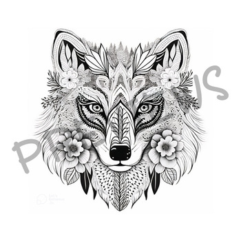 Mandala Wolf Drawing,Zentangle Coloring Activity,Winter Animal Coulouring  Pages