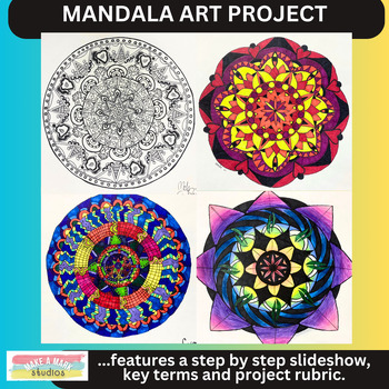 Preview of Mandala art project with step by step slideshow & rubric