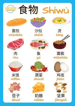 Preview of Mandarin Chinese 食物 Food Vocabulary Worksheets & Posters