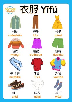 Preview of Mandarin Chinese Characters Clothing Worksheet & Printable Poster