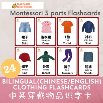 Preview of Montessori Chinese/English Clothing Flashcards (Simplified Chinese)