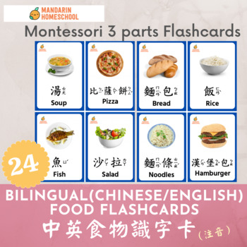 Preview of Montessori Chinese/English Food Flashcards (Traditional Chinese/Zhuyin)