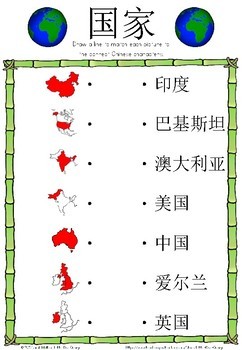 Mandarin Chinese Worksheets 国家/countries by Little Blue Orange | TpT