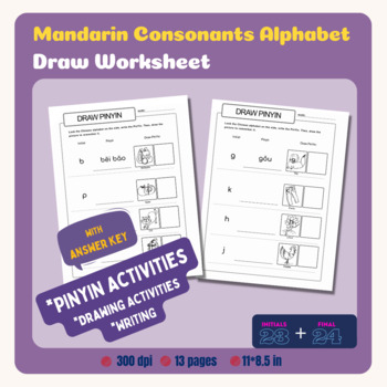Preview of Mandarin Consonants Alphabet Easy Draw Worksheet