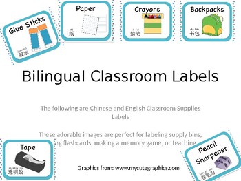Preview of Mandarin English Bilingual Classroom Labels *editable English*