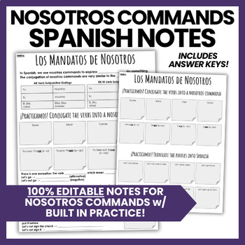Preview of Mandatos de Nosotros | Spanish Nosotros Commands Editable Notes & Practice