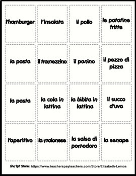 Mangiare fuori: vocabolario e giochi (Italian) - flash cards/cards/mini ...