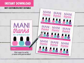 Mani Thanks Teacher Card Polish Nail Spa Teacher Appreciation Gift Tag Idea
