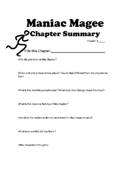 Maniac Magee Chapter Summary By Motown Teachers Pay Teachers