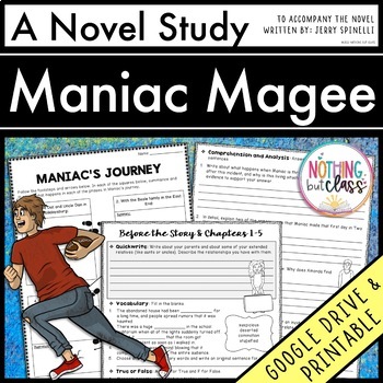 Preview of Maniac Magee Novel Study | Comprehension with Activities and Tests