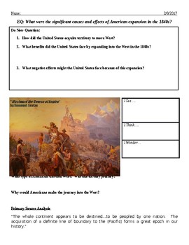 Manifest Destiny Lesson in a Worksheet by Teach High School History