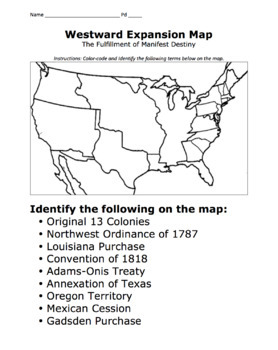 Manifest Destiny Map / Mapping Westward Expansion Activity | TpT
