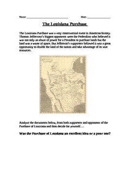 Preview of Manifest Destiny: Was the Louisiana Purchase good or bad? Documents and Essay