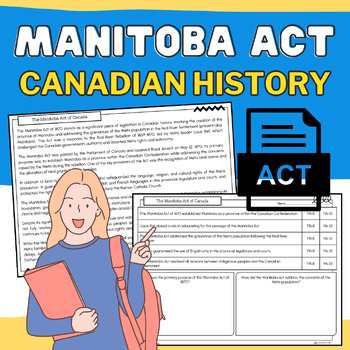 Preview of Manitoba Act of Canada: Canadian History Informational Passage & Worksheets