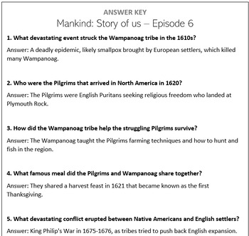 Preview of Mankind Story of us - Episode 6 - Survivors - Question Set - 5th and 10th grades