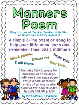 Preview of Manners - a Poem, Song, or Chant for your Little Learners