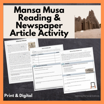 Preview of Mansa Musa One-Page Reading and Newspaper Activity: Print and Digital