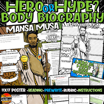 Preview of Mansa Musa Hero or Hype? Empires of West Africa Body Biography Poster Project