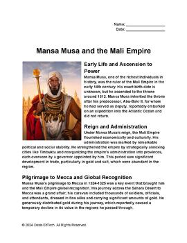 Preview of Mansa Musa and the Mali Empire Worksheet