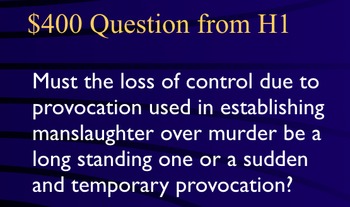 Preview of Manslaughter Criminal Law Prosecution Defense Jeopardy Game