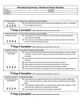 Preview of Manufacturing Process Birdhouse Checklist/Rubric