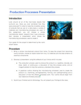 Preview of Manufacturing Production Processes Activity & Presentation (Engineering)