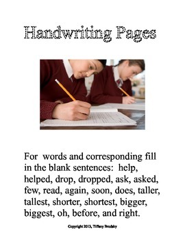 Preview of Manuscript Handwriting Pages with Comparative Adjectives & Past Tense Verbs
