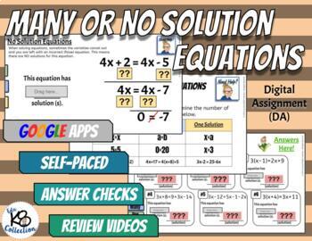 Preview of Many or No Solution Equations  - Digital Assignment