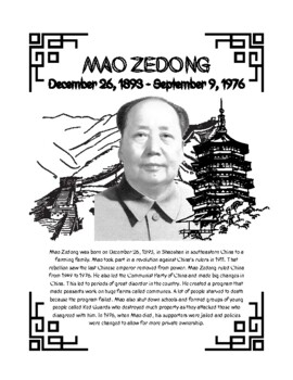 Preview of Mao Zedong (December 26) Chinese - China - Communism Information/Coloring Sheet