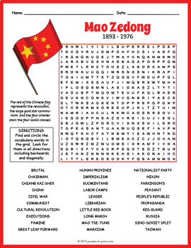 Mao Zedong Word Search Puzzle Worksheet Activity By Puzzles To Print