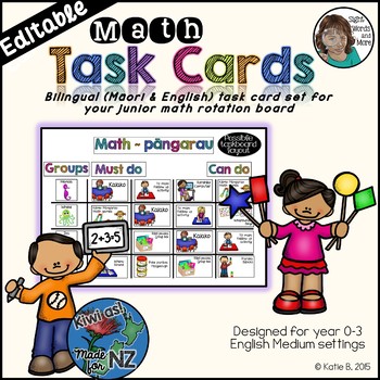 Preview of Maori \ English Math Rotation Task Cards EDITABLE