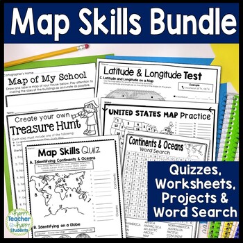 Preview of Map Skills Bundle: 11 Best-Selling Map Tests, Projects, Worksheets & Activities