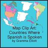 Map Clip Art for Countries Where Spanish is Spoken Black L