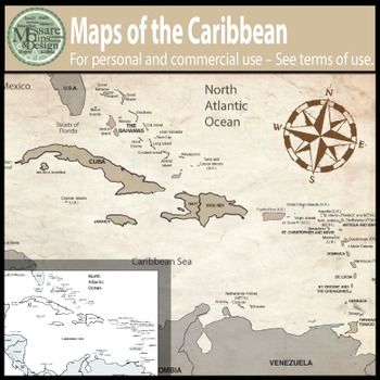 Preview of Map Clip Art: The Caribbean Map Set {Messare Clips and Design}